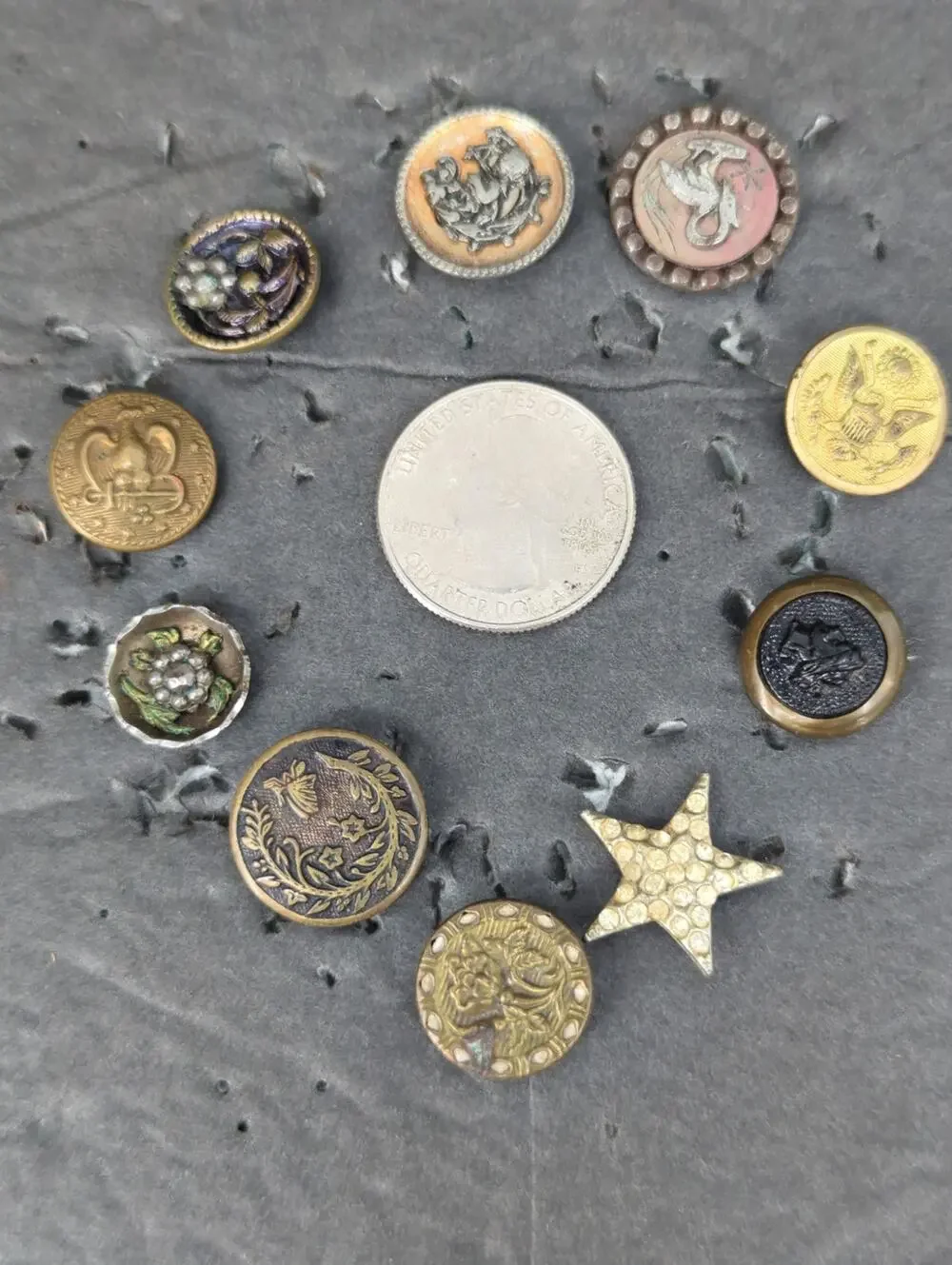 LOT BB of 10 Antique Vintage Victorian Brass Mixed Materials Buttons ESTATE FIND